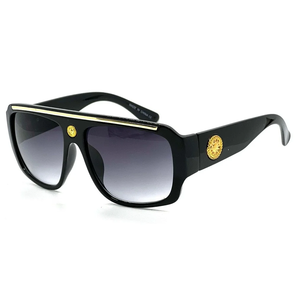 Men‎ Sunglasses Gradient Black Lens Gold Top Bar UV400 Protection Cholo Gangster